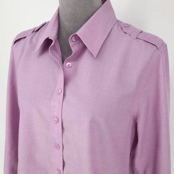 Coldwater Creek Top Petite LP PL Lavender No Iron Cotton Blouse Epaulette Preppy - Picture 13 of 13